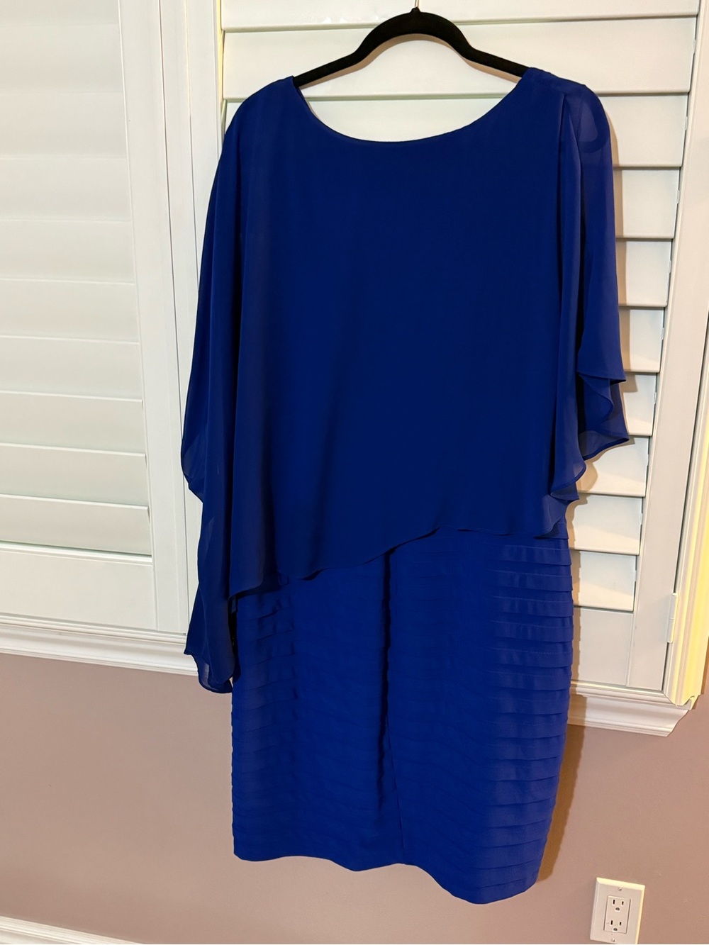 Adrianna Papell Cobolt Blue Bodycon Dress with Chiffon Capelet
